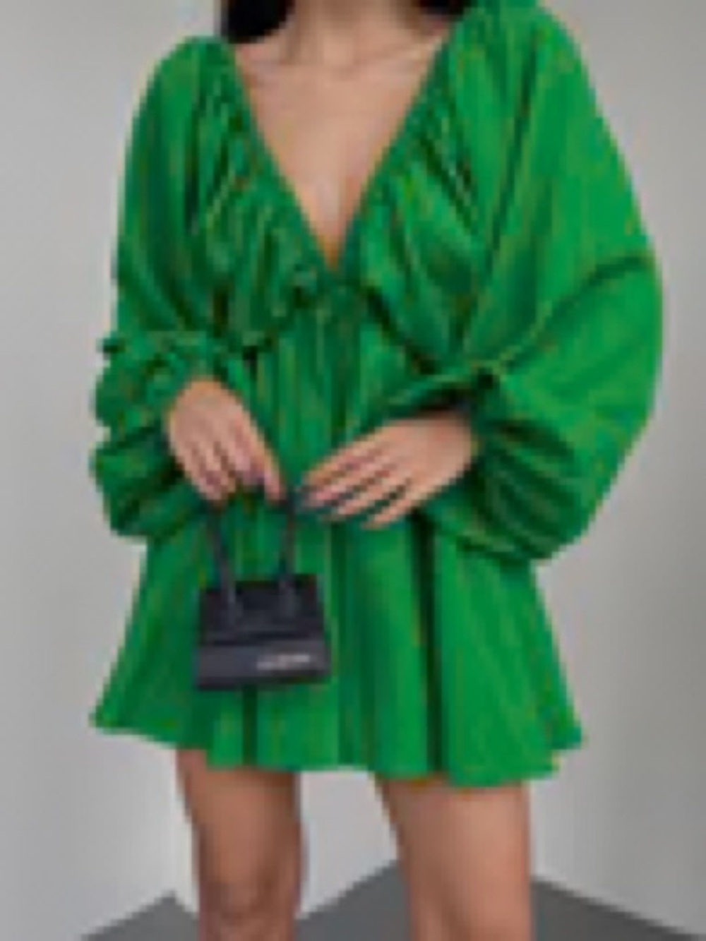 Commense Green Woven Plunge Skater Short Dress